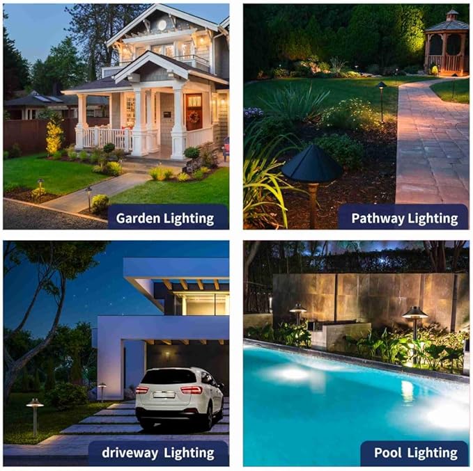 Gardenreet 12V Brass Landscape Black Path Lighting Kit (4 Pack Path Lights) with 100 Feet Cable and 20Pack Wire | Lumora