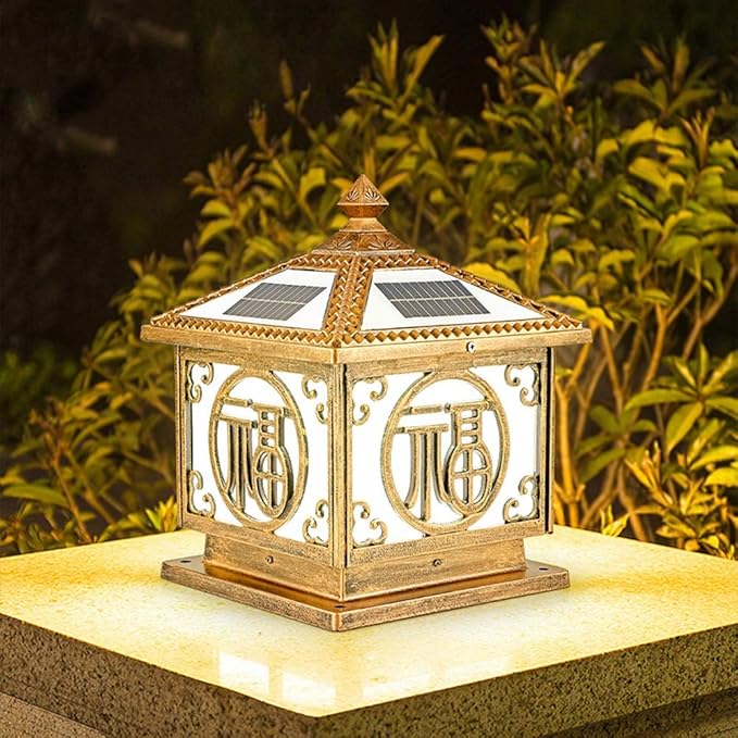 Lights Outdoor IP65 Waterproof Rainproof Outdoor Solar Energy Pillar Post Light Metal Solar Column Lamp Fixture | Lumora