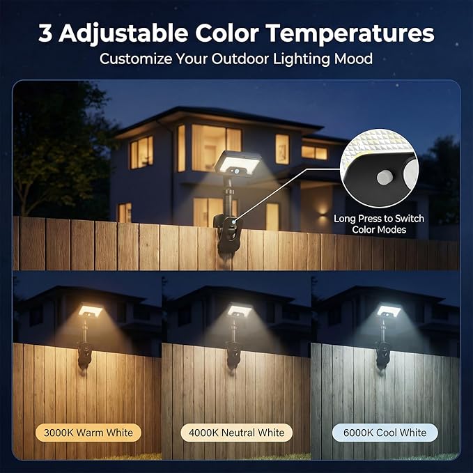 Clip On Solar Lights Outdoor,92 LEDs 600LM Motion Sensor Outdoor Lights,Solar Powered Fence Lights,IP65 Waterproof Security Lights forr Fence, Gutter, Deck and Camping. (Clip Mount 2 Pack)