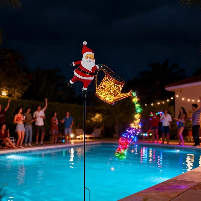 Christmas Santa Solar Kettle Lights, Solar-Powered Santa Claus Watering Can Decorative Ground Lamp, Christmas Waterproof LED Night Light for Garden Lawn Patio Yard Decor