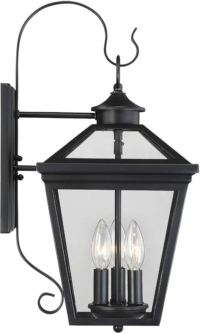 Savoy House 5-141-BK Ellijay Modern Farmhouse Rustic Clear Glass Outdoor Wall Lantern, 3-Light 120 Total Watts, 19" | Lumora