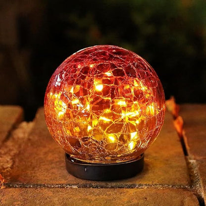 Cracked Glass Outdoor Solar Lights Landscape Garden Ball Lights, Garden Solar Ball Lights Waterproof (Red, 12cm)
