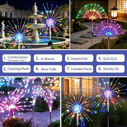 Solar Fireworks Lights for Outside, 150LED 8 Modes Fireworks Solar Lights Outdoor, Fairy Garden Flowers for Yard Pathway Wedding Party Christmas Diwali Garden Decor 6Pack (Multicolor)