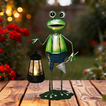 Solar Garden Lights Frog Statue with Solar Lantern Lights,18.11in Tall Frog Decor Birthday Gifts for Women Mom Grandma,Big Metal Decorative Stakes for Home Decor,Patio,Porch