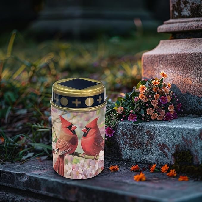 Cardinal Bird Solar Lights for Outside Garden Peach Blossom Flameless Solar Powered Light Garden, Lawn,Patio,Yard Decoration