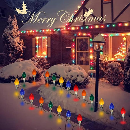 Christmas Pathway Lights Outdoor 17.3Ft 10 LED Mini Colored Bulb Lights and 10 Stakes, Connectable Driveway Christmas Light for Yard Patio Walkway Xmas Outdoor Decorations