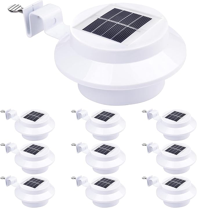 Yescom Solar Gutter Light Outdoor Waterproof 3 LED Deck Fence Lights with Bracket Wall Garden Stair Yard White 10Pcs | Lumora