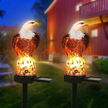 SmilingTown Solar Garden Lights Resin Warm White LED Figure Waterproof Decorations with Stake for Outdoor Yard Pathway Outside Patio Lawn Decor 2 Pack (Eagle)