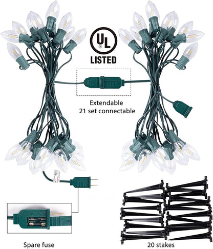 Brightown C9 Christmas String Lights Outdoor - 25.7 Feet 20 LED Pathway Lights, Connectable Waterproof Walkway Light for Indoor Xmas Party Holiday Wedding Commercial Decorations, Warm White