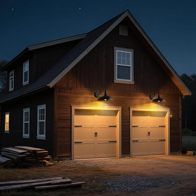 16 Inch Gooseneck Light Fixture for Barn Door, 2 Pack Large Barn Lights for Front Porch, Black Outdoor Farmhouse | Lumora