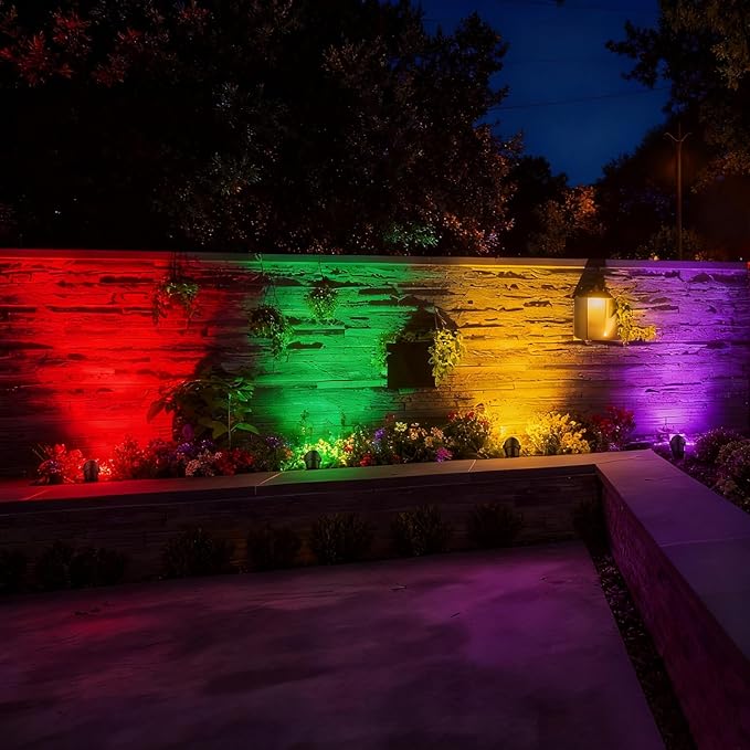 Outdoor All-in-One RGBWW Low Voltage Landscape Lighting Kit, 6-Pack 12W Color Changing LED Spotlight Light with Transformer and 16/2 Wire,12-24V AC/DC Waterproof for Yard Garden Festival Decor