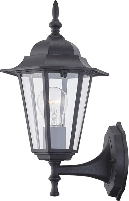 WISBEAM Outdoor Wall Lantern, Black Wall Sconce for House Porch Lighting Fixture, E26 Base 60W Max, Metal Housing Plus Glass, Wet Location Rated, ETL Qualified, Bulbs not Included