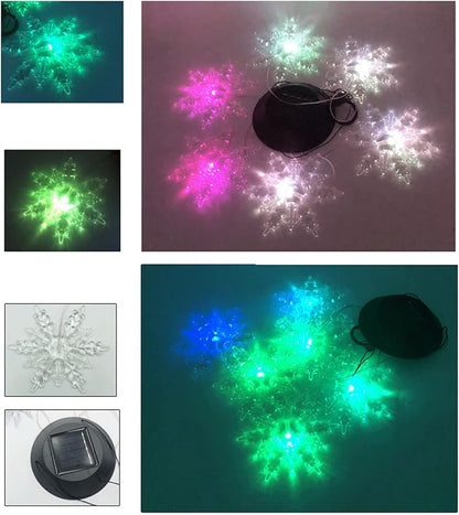 Outdoor Waterproof Solar Snowflake Wind Chime Light 6 LEDs Colorful Snowflake Garden Decorative Light for Walkway Patio Yard Hanging Solar Lights