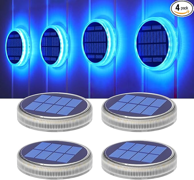 YiLaie Blue Solar Dock Lights Outdoor Waterproof, Driveway Warning Post Deck Lights Solar Powered for Drive Way Boat (4 Pack)