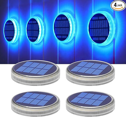 YiLaie Blue Solar Dock Lights Outdoor Waterproof, Driveway Warning Post Deck Lights Solar Powered for Drive Way Boat (4 Pack)