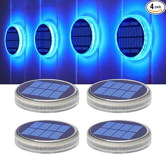 YiLaie Blue Solar Dock Lights Outdoor Waterproof, Driveway Warning Post Deck Lights Solar Powered for Drive Way Boat (4 Pack)