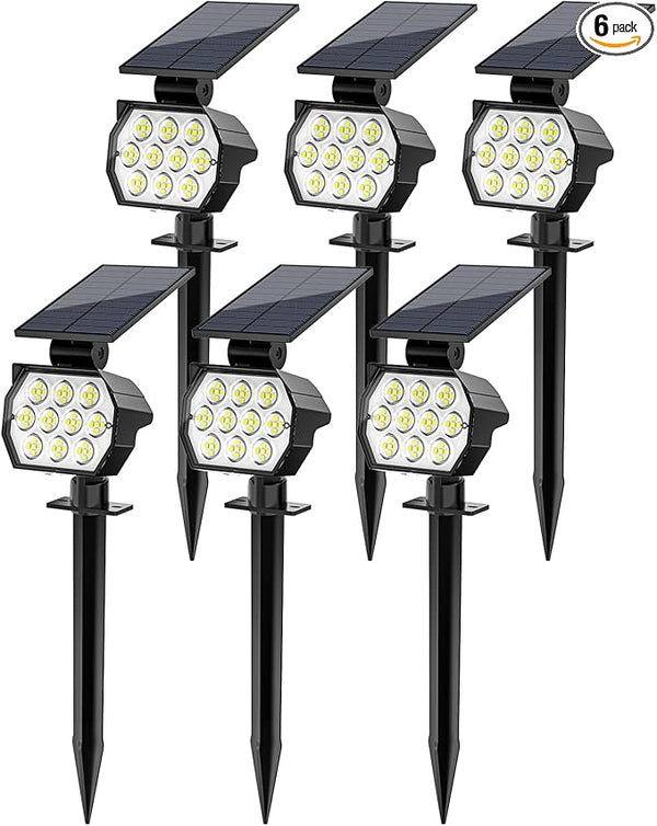 Solar Spot Lights Outdoor Waterproof IP67, 6 Pack - 50 LED Adjustable Solar Powered Landscape Spotlight with 3 | Lumora