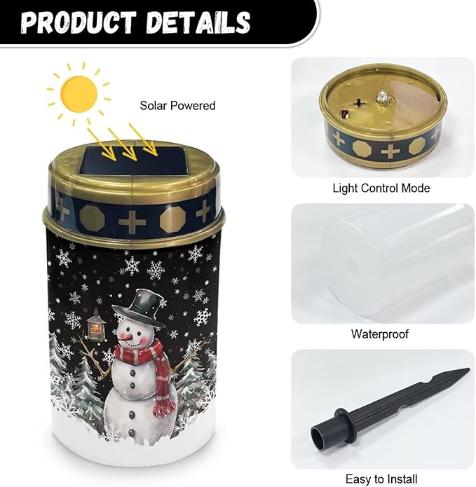 Snowman Snowflake 2 Pcs Garden Solar Lights Outdoor Waterproof Landscape Path Lights LED Read Light Solar Powered Outside Merry Christmas Solar Lights for Pathway Yard