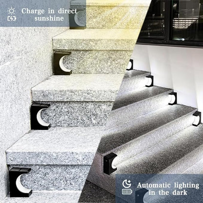 Solar Step Lights 4 Pack, Stair Lights Outdoor Waterproof, LED Step for Outside, Outdoor Solar Powered Step Lighting for Patio Decor, Deck, Porch, Front Door, Walkway (Cool White)