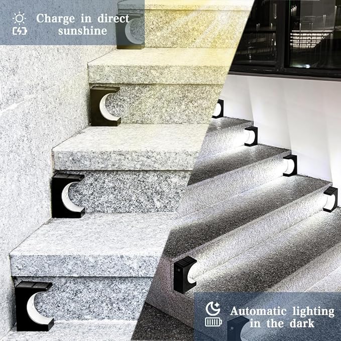 Solar Step Lights 6 Pack, Stair Lights Outdoor Waterproof, LED Step for Outside, Outdoor Solar Powered Step Lighting for Patio Decor, Deck, Porch, Front Door, Walkway (Cool White)
