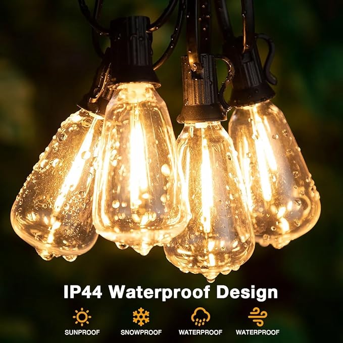 100FT Outdoor Patio Black String Lights with 52 Shatterproof ST38 LED Clear Globe Bulbs for Indoor/Outdoor, 2-Pack | Lumora
