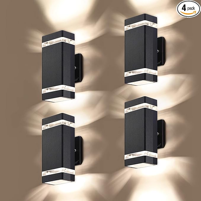 LMP 4 Pack LED Square Up and Down Lights Outdoor Wall Light，Body in Aluminum Waterproof Outdoor Wall Lamps，3000k 5W with Certificate ETL