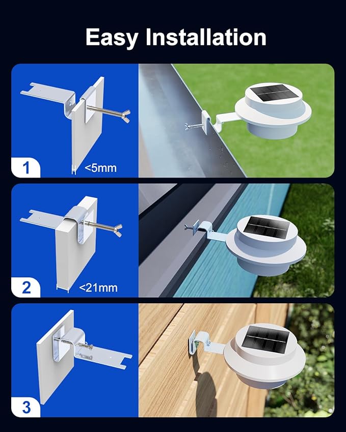 8 Pack White Solar Powered Clip On Gutter Mount Lights Outdoor Waterproof LED Fence Lamp for Lighting Rainspout | Lumora