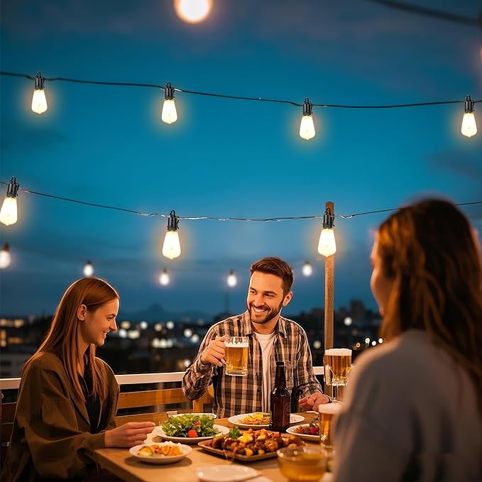 100FT Solar String Lights for Outside with 32 Shatterproof, Outdoor Light with Remote ST38 Vintage Edison Bulbs | Lumora