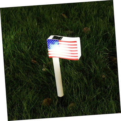 2pcs Solar LED American Flag Garden Lawn Path Lights Outdoor Solar Ground Plug Lamps for July 4th Independence Day Decoration Random Color