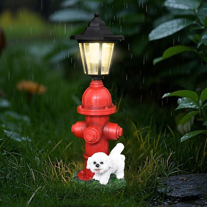 Dog Fire Hydrant Solar Decorative Light, Solar Light Outdoor, Garden Statue Solar Lights, Solar Lights Outdoor Waterproof Pathway for Dog Party Garden Lawn Outdoor Decorations (Red)
