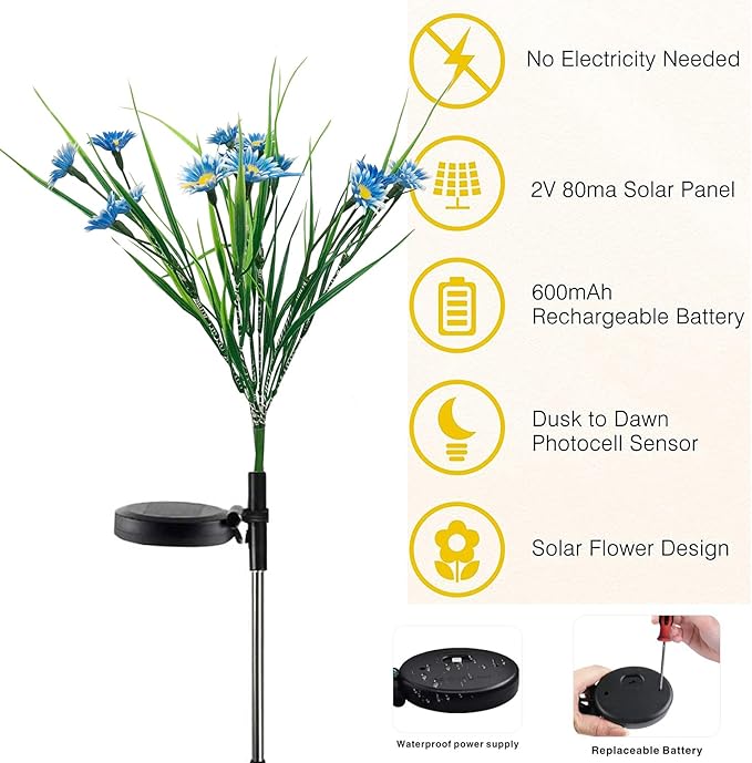 Solar Lawn Light Flower Light 2 Pack 28LED Daisy Solar Garden Light,Outdoor Decoration Stake Lights,Waterproof Solar Landscape Light Statue lamp Garden Stakes Decorative,Lawn (Blue)