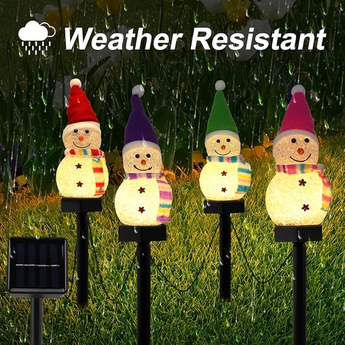 4 Pcs Solar Christmas Snowman Pathway Lights, Outdoor Snowman Stakes Light Ornaments for Yard Garden Lawn Landscape Patio Walkway Decor