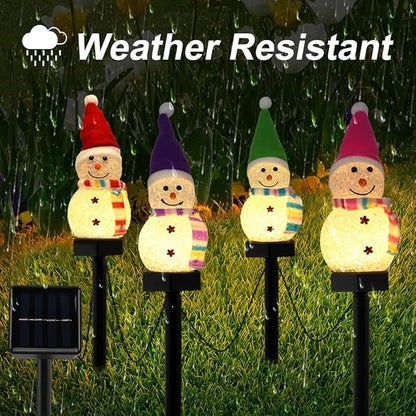 4 Pcs Solar Christmas Snowman Pathway Lights, Outdoor Snowman Stakes Light Ornaments for Yard Garden Lawn Landscape Patio Walkway Decor