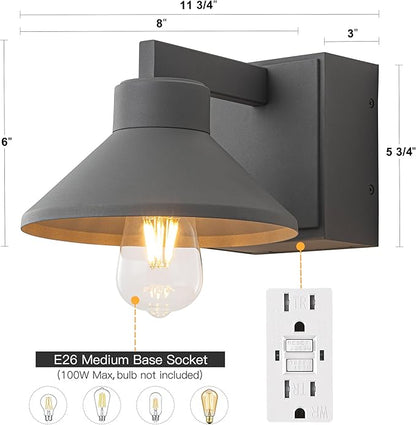 c cattleya Outdoor Wall Sconce with Outlet GFCI Matte Grey Waterproof Anti-Rust Aluminum Exterior Barn Lighting Wall Mount Front Porch Light with Outlet