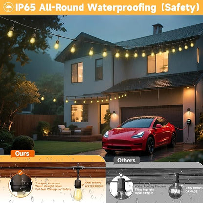 Outdoor Safety String Lights 200FT - Commercial Grade Low Voltage Strand with 80 S14 Shatterproof Bulbs for Tree Garden Yard bistro Cafe | Warm Yellow 3500K Party Lights | IP65 Waterproof | UL Listed