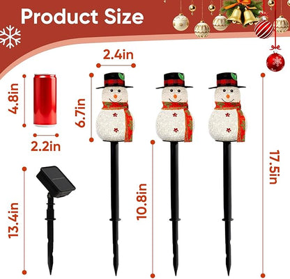 Homemory 3 Pack Solar Christmas Snowman Pathway Lights Outdoor Decor, Waterproof Lights Stakes for Winter Yard, Patio, Backyard, Porch, Lawn (All Black)
