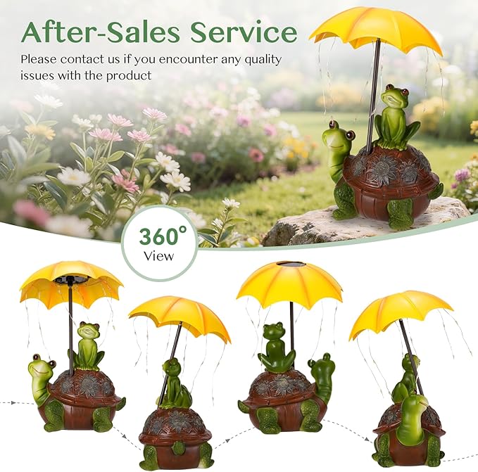 Solar Garden Statues Decor Turtle & Frog with LED Lights and Umbrella, Outdoor Garden Statues, Yard Statue Decorations for Patio, Balcony Housewarming, Lawn Ornaments Gifts for Women