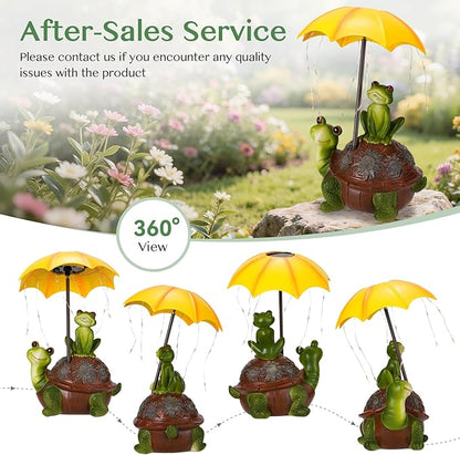 Solar Garden Statues Decor Turtle & Frog with LED Lights and Umbrella, Outdoor Garden Statues, Yard Statue Decorations for Patio, Balcony Housewarming, Lawn Ornaments Gifts for Women