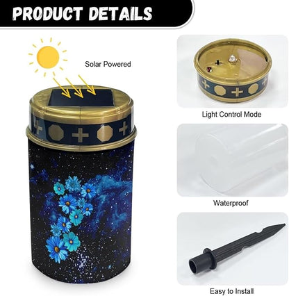 Blue Flowers Waterproof Garden Solar Light Outdoor Solar Yard Light Landscape Path Light LED Solar Powered Lights Outdoor for Lawn Memorial Solar Light for Grave