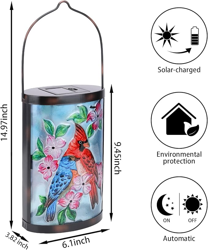 Hanging Solar Lantern Outdoor Bluebird Waterproof LED Cardinal Light Decorative Tabletop Lamp for Patio Garden Yard | Lumora