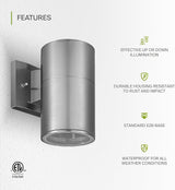 ASD 1 Light Outdoor Wall Light Fixture | 60W E26 Socket 120V ETL Cylinder Up Down Lights | LED/CFL/Incandescent | Lumora