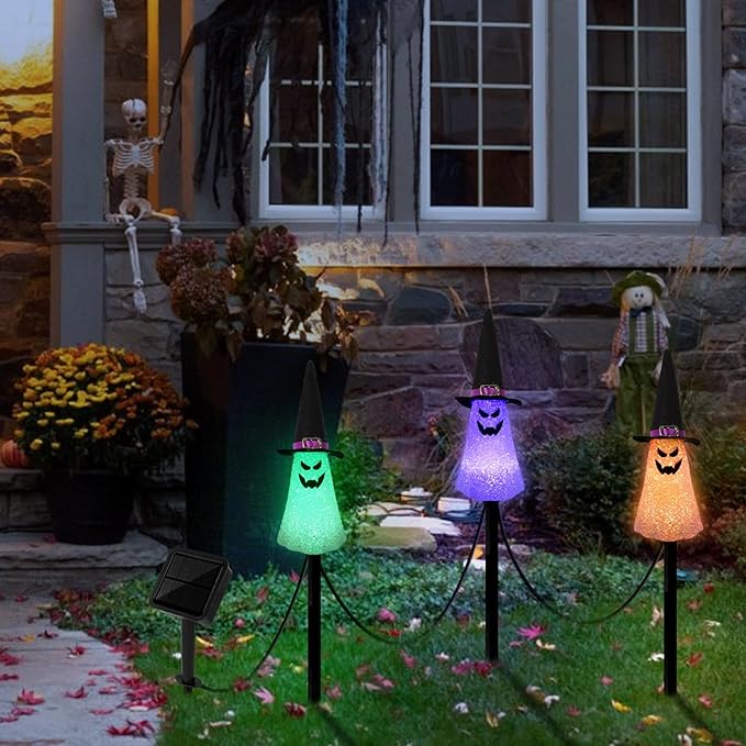 LIGHTSHINE 3PCS Ghost Solar Halloween Decorations, Solar Landscape Pathway Lights, Garden Stakes Light, Outdoor | Lumora