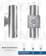 TENGXIN 2 Pack Dusk to Dawn Patio Wall Light Cylinder,Up Down Modern Outdoor Wall Sconce with Stainless Steel | Lumora