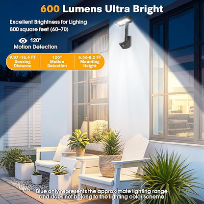 Pacify Clip On Solar Lights Outdoor with Motion Sensor, 92 LED 600LM Solar Clip On Lights, 360° Adjustable Clamp Solar Lights Outdoor Waterproof for Fence Deck Gutter Camping(2 Pack Cool White 6000K)