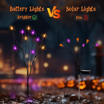 ODEETRONIC Purple & Orange Halloween Pathway Lights 3 Pack – 7.54ft 8 Modes Halloween Stake Lights, 30 LED Purple & Orange Candle Light with Timer, Battery Pathway Light for Outdoor Porch Garden Decor