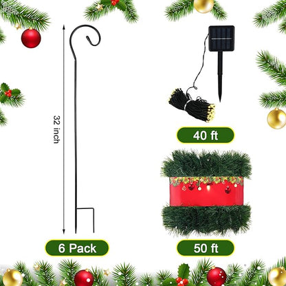Christmas Pathway Lights Outdoor 50 ft Solar Christmas Garland Lights Outdoor with 100 LED and Walkway Stakes Pre Lit Garland Walkway Lights Decoration for Yard Lawn Garden Outdoor