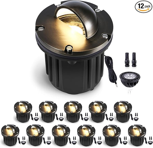 Gardenreet Landscape Low Voltage Well Light - Brass LED Electric 12V in-Grade Lighting, Replaceable Bulb Wired | Lumora