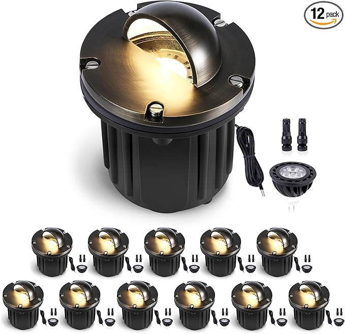 Gardenreet Landscape Brass Well Lights - Brass Ip65 Hardwired Electric In-Ground Lighting, Low Voltage 12V Fixture | Lumora