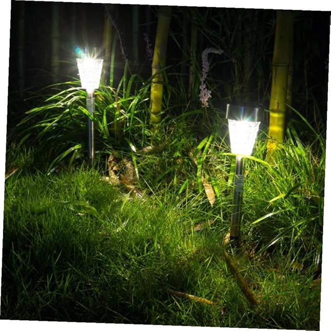 Kisangel Solar Garden Path Lights Waterproof Stainless Steel LED Lawn Lamp Outdoor Solar Yard Lighting with Ground Peg for Patio and Landscape