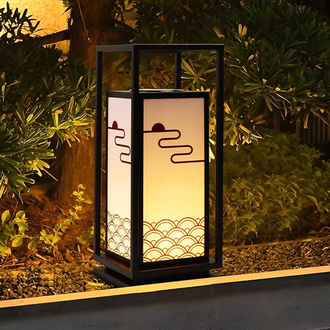 Solar Lawn Pathway Lights Square Solar Led Bollard Lighting Iron Housing Landscape Lights Outdoor IP65 Waterproof Garden Lights for Walkway Yard Lawn Front/Back Door